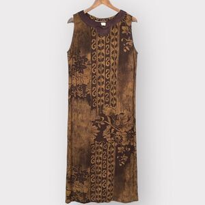 Norton‎ McNaughton Maxi Dress Women M Brown Rayon Boho Sleeveless V78